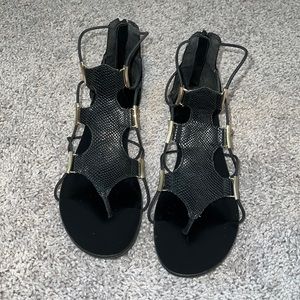 Aldo snakeskin gladiator ankle sandals with gold accents